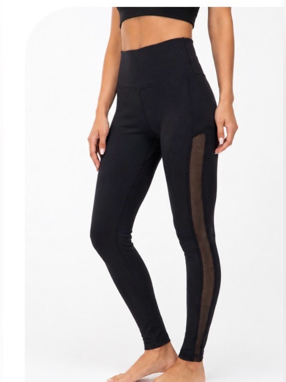 Onzie Side Runner Midi Leggings Black Mesh Panel Yoga Pants Size 8